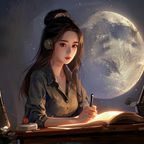 主编苏晚月的头像，女性，书桌前专注工作，背景有无颜之月游戏截图