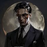 无颜之月配角沈镜的头像插画——中年男性，西装笔挺，眼镜后的眼神深不可测，是古宅的守门人