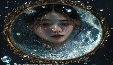 无颜之月隐藏CG碎镜——月华手持破碎镜片，镜中映出她未戴面纱时的面容，悲伤而坚定