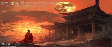 无颜之月2026新增CG余烬——沈镜独自站在古宅废墟前，手中燃烧着一封信件，夕阳将天空染成橙红
